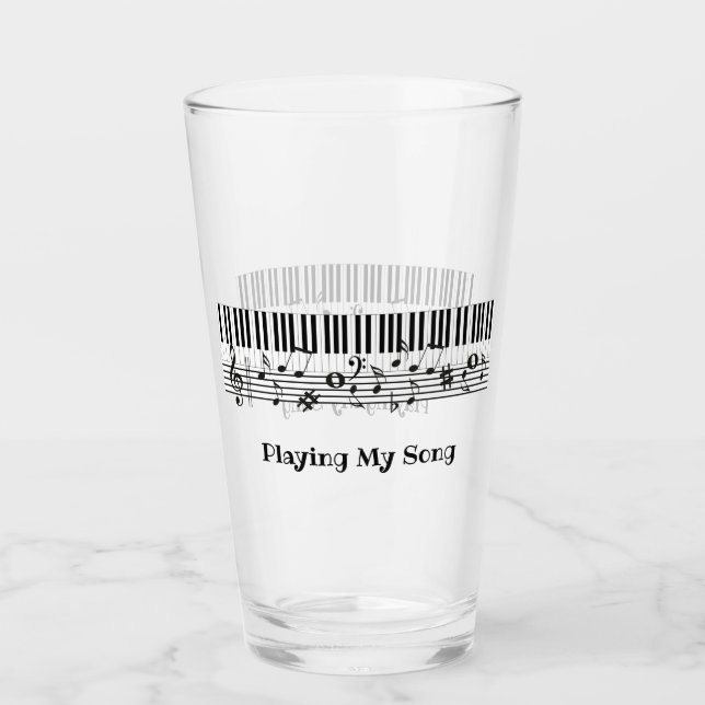 Piano Music Design Drinking Glass (Front)