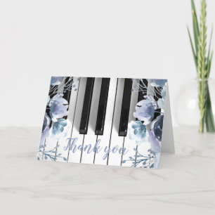 piano music dusty blue floral thank you card