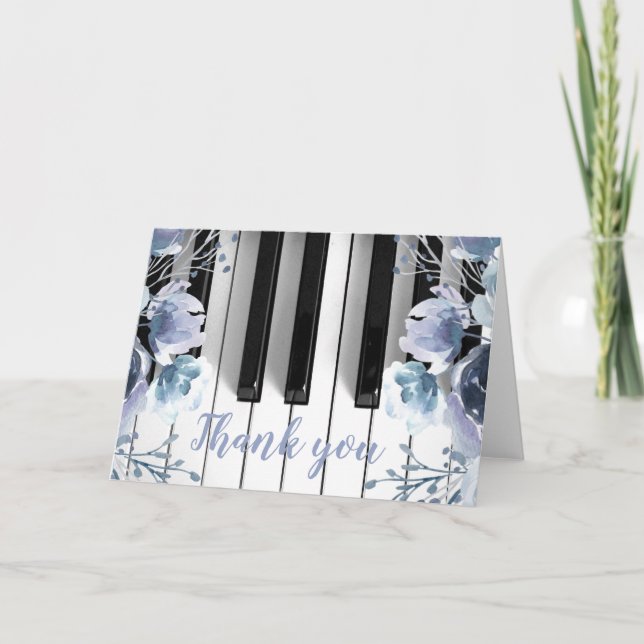 piano music dusty blue floral thank you card (Front)