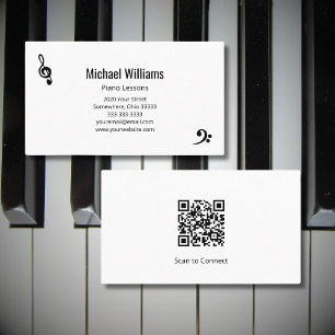 Piano Music Lessions Treble Bass Clef Business Card