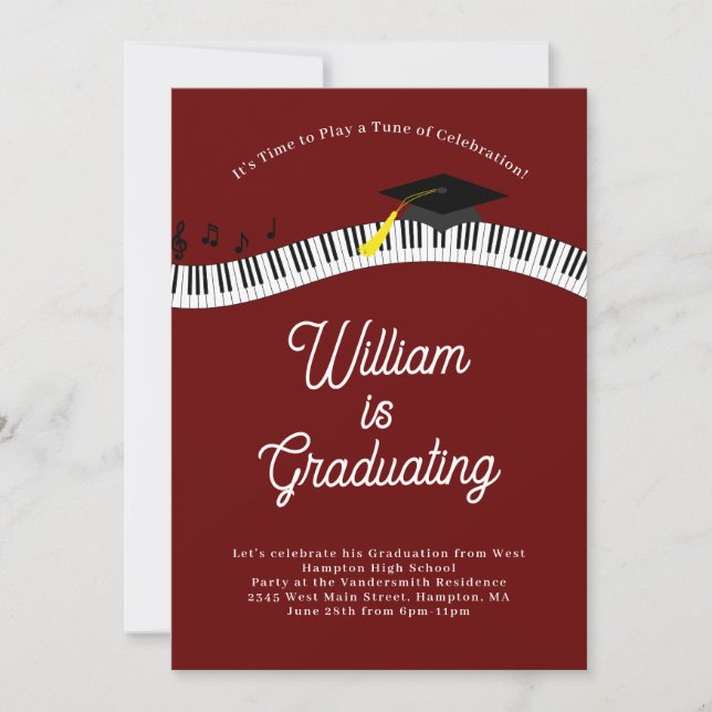 Piano Music Musician Graduation Invitation (Front)