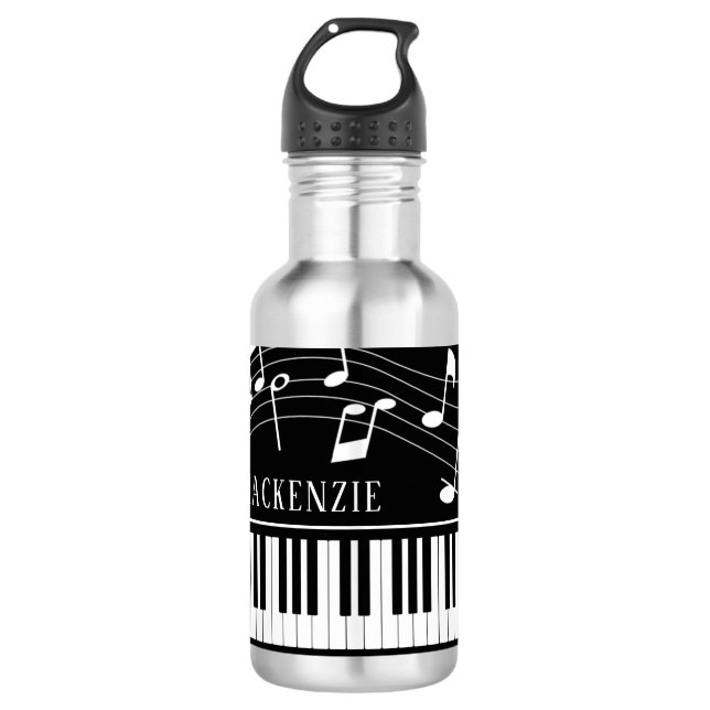 Piano Music Notes Script Name Black White 710 Ml Water Bottle (Front)