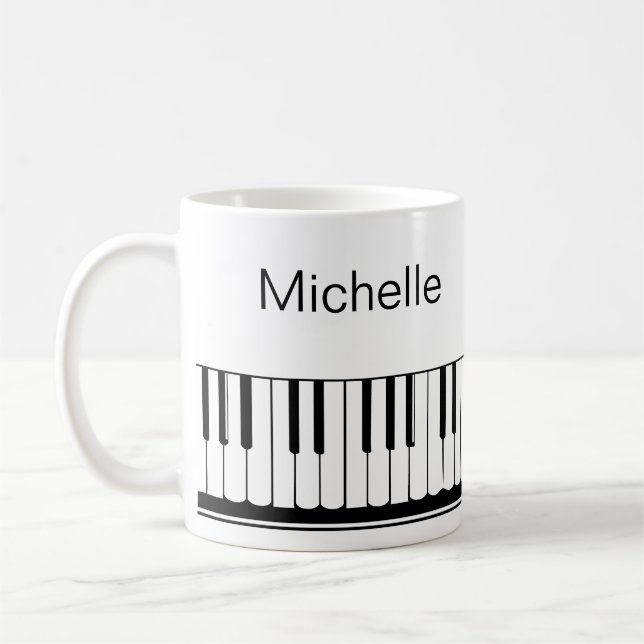 Piano Music Notes Script Name Black White Coffee M Coffee Mug (Left)