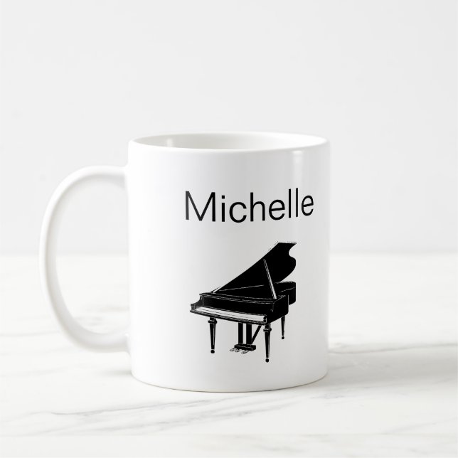 Piano Music Notes Script Name Black White Coffee M Mug (Left)