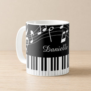 Piano Music Notes Script Name Black White Coffee Mug