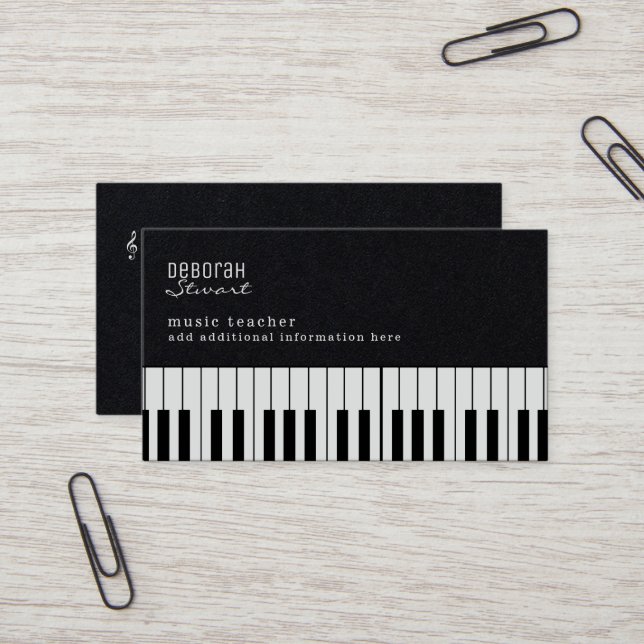 Piano Music Teacher Elegant Black Premium Business Card (Front/Back In Situ)