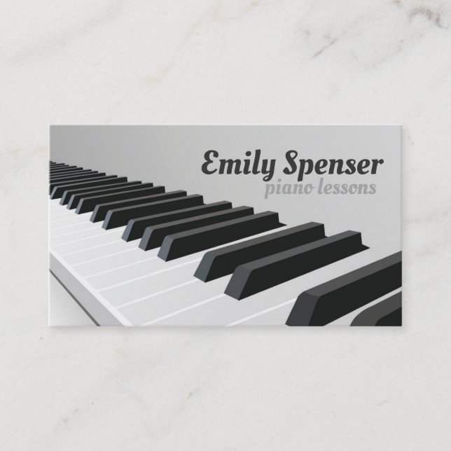 Piano Music Teacher Keyboard Detail Design Grey Business Card (Front)