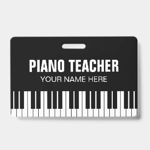Piano music teacher name badge with clip ID badge