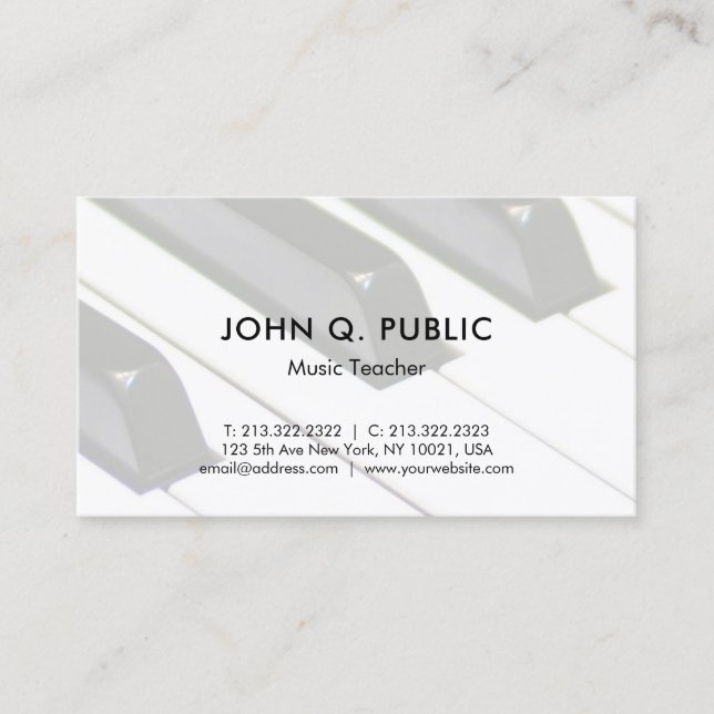 Piano Music Teacher Professional Simple Template Business Card (Front)