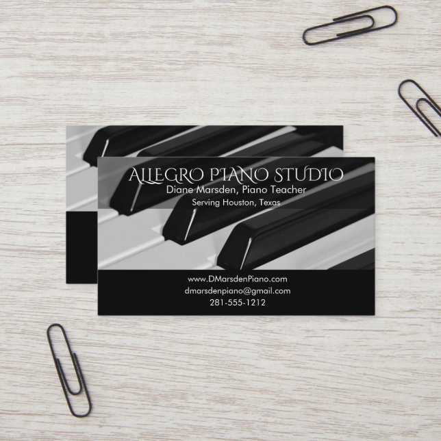 Piano Music Teacher Simple Classic Business Card (Front/Back In Situ)