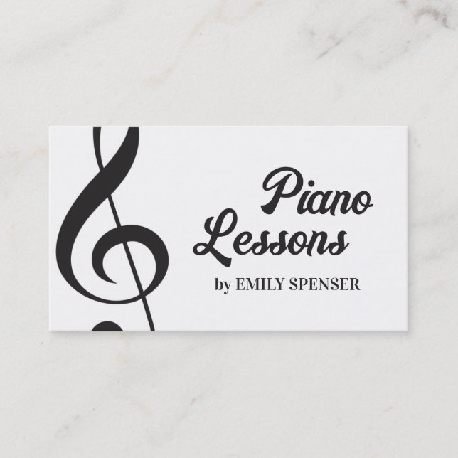 Piano Music Teacher Treble Clef Simple Business Card (Front)