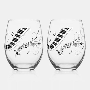 Piano Music Theme Design Stemless Wine Glass