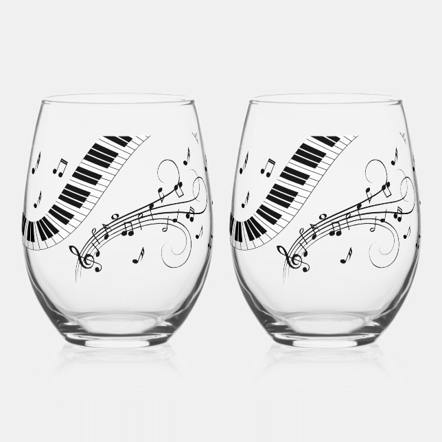 Piano Music Theme Design Stemless Wine Glass (Front)
