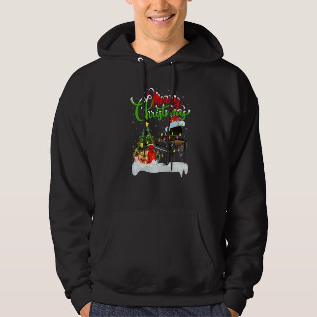 Piano Music  Xmas Decorations Santa Piano Christma Hoodie (Front)