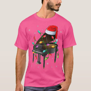 Piano Music Xmas Lighting Matching Santa Hat Piano T-Shirt