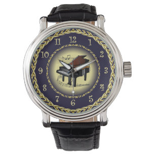Piano Musical Scroll ~ Gold and Navy Blue ~  Watch
