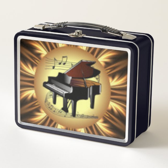Piano Musical Scroll, Gold Back Metal Lunchbox (Front)