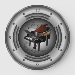 Piano ~ Musical Scroll ~ Silver Speaker ~ Large Clock