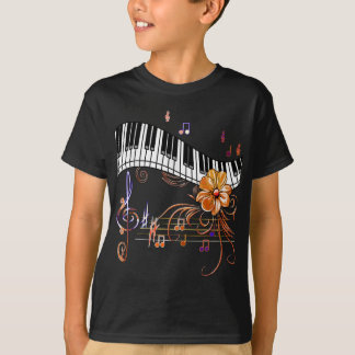 Piano Musically Keyboard Gold Flower T-Shirt