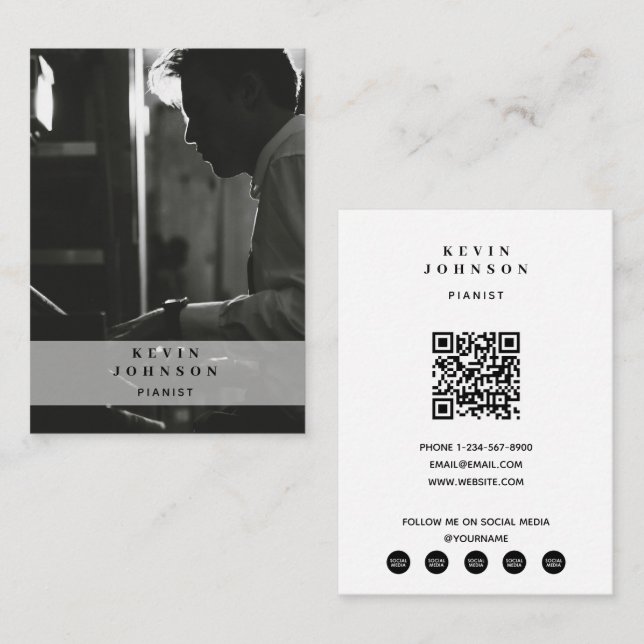 Piano Musician Pianist Photo Social Media  Business Card (Front/Back)