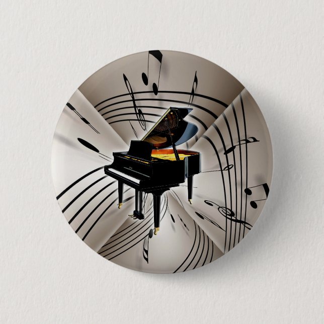 Piano Notes and Staff 6 Cm Round Badge (Front)