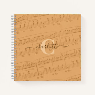 Piano Notes Music Sheet Monogram Peach Elegant Notebook