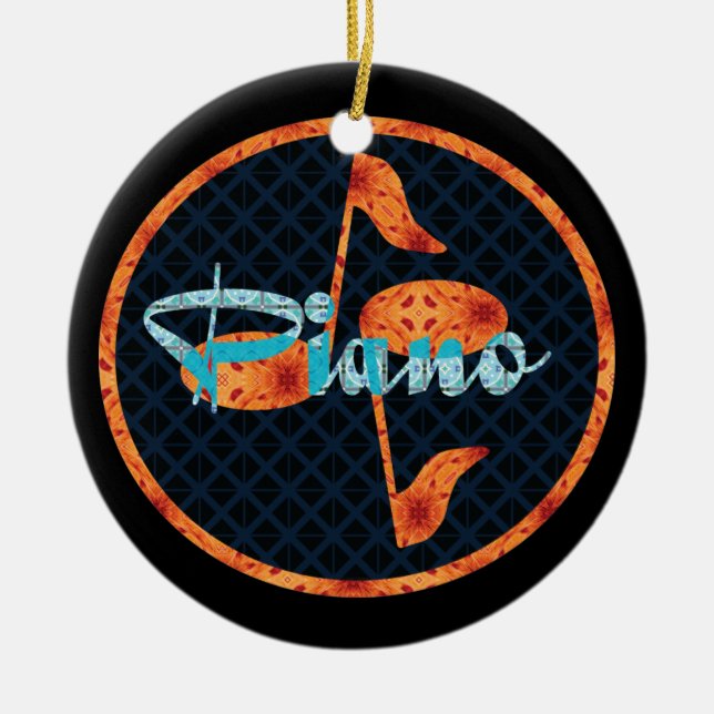 Piano Notes Pattern Circle Ceramic Tree Decoration (Front)