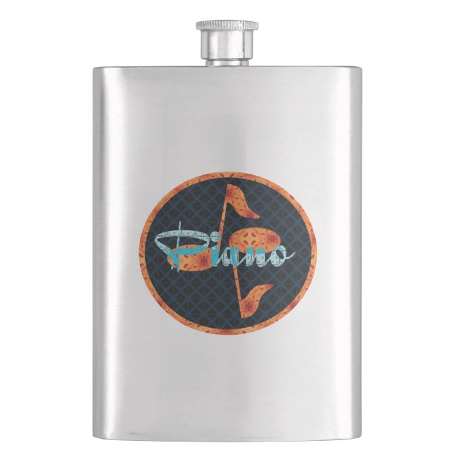 Piano Notes Pattern Circle Hip Flask (Front)