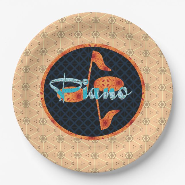 Piano Notes Pattern Circle Paper Plate (Front)