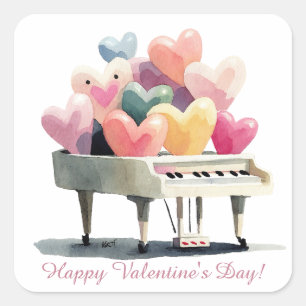 Piano of Love Hearts Square Sticker