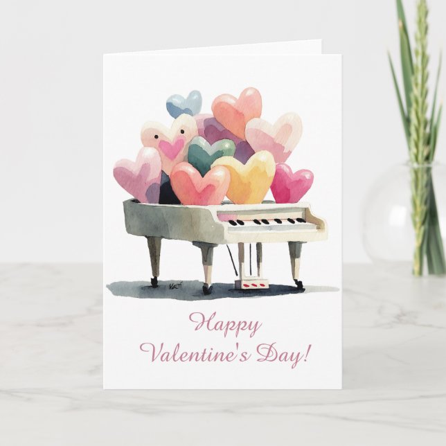 Piano of Love Hearts Valentine's Day Card (Front)