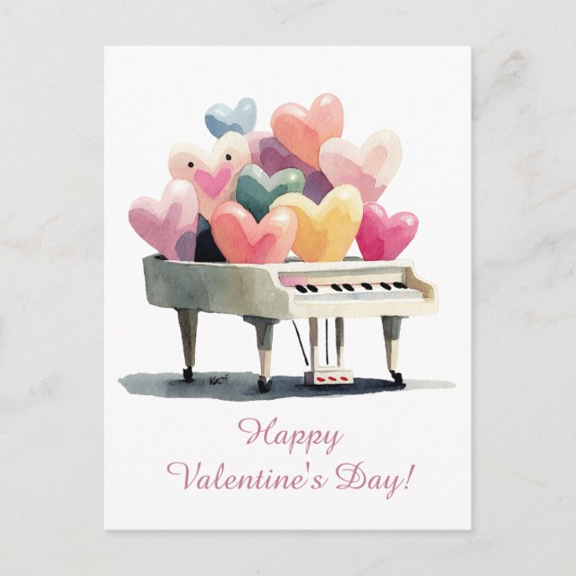 Piano of Love Hearts Valentine's Day Postcard (Front)