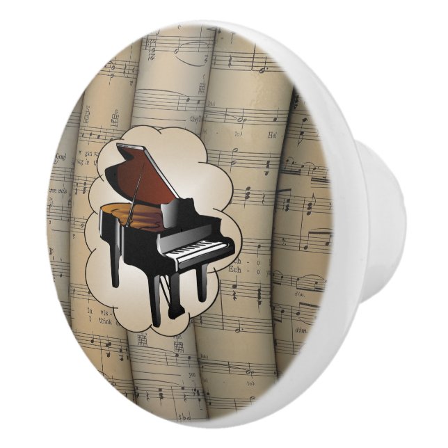 Piano On Cloud ~ Rolled Sheet Music Background ~ Ceramic Knob (Right)