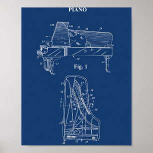 Piano Patent 1938 Blueprint Poster