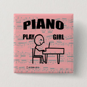 Piano Play Girl 15 Cm Square Badge