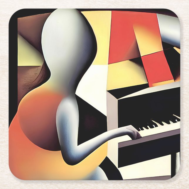 Piano Player - Airbrush Art Square Paper Coaster (Front)