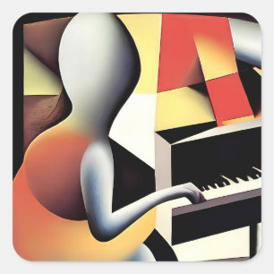 Piano Player - Airbrush Art Square Sticker