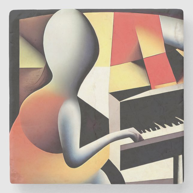 Piano Player - Airbrush Art Stone Coaster (Front)
