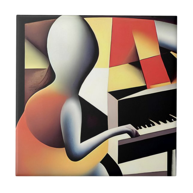 Piano Player - Airbrush Art Tile (Front)