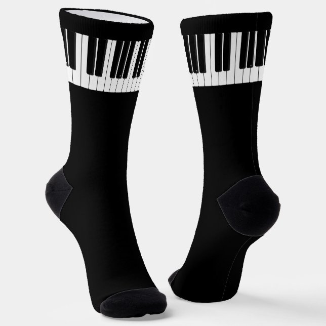 Piano Player Black and White Keyboard Socks (Angled)