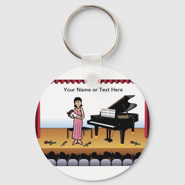 Piano Player - Female Cartoon by PrintedPerfection Key Ring (Front)