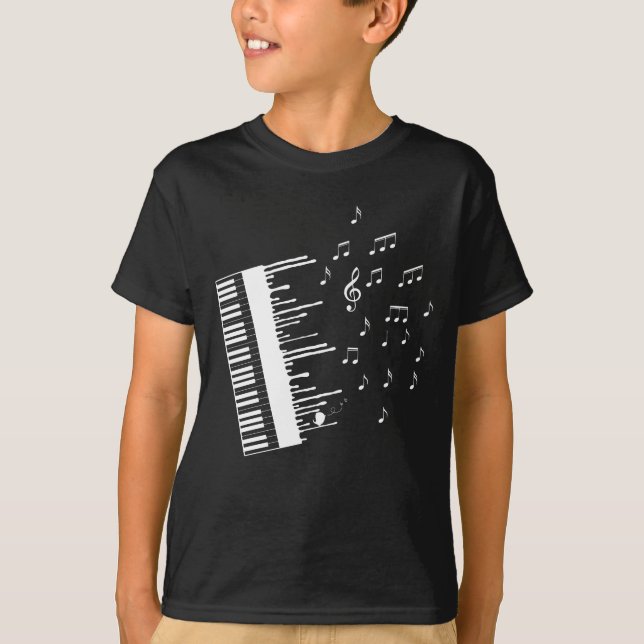 Piano Player Flying Music Notes Bird Pianist T-Shirt (Front)