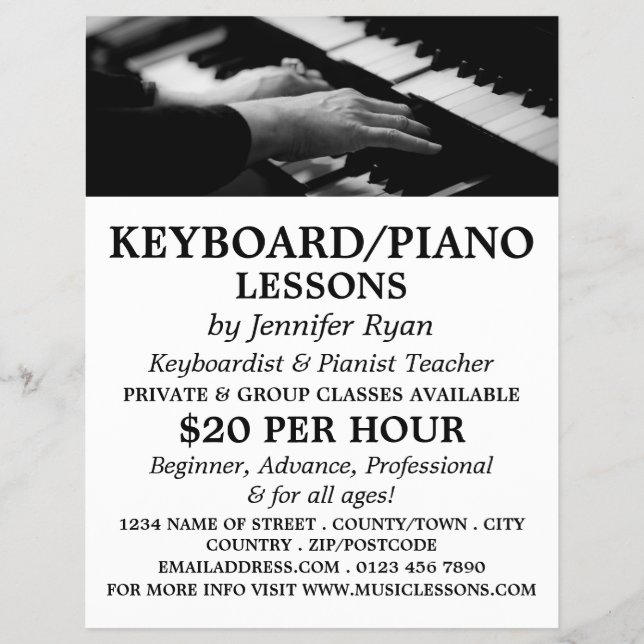 Piano Player, Keyboard, Piano Lessons Flyer (Front)