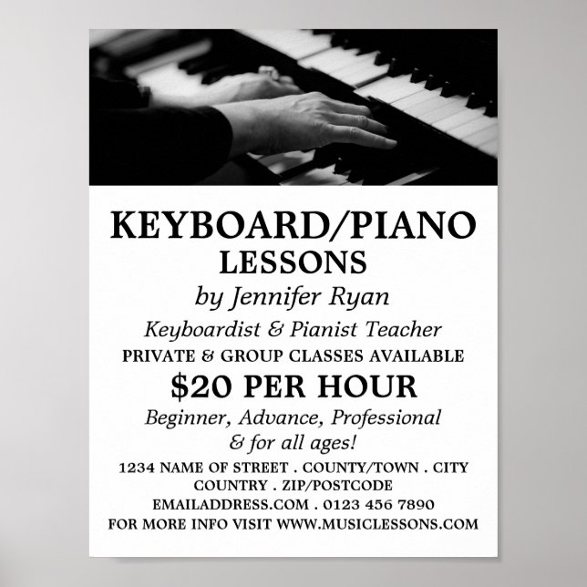 Piano Player, Keyboard, Piano Lessons Poster (Front)
