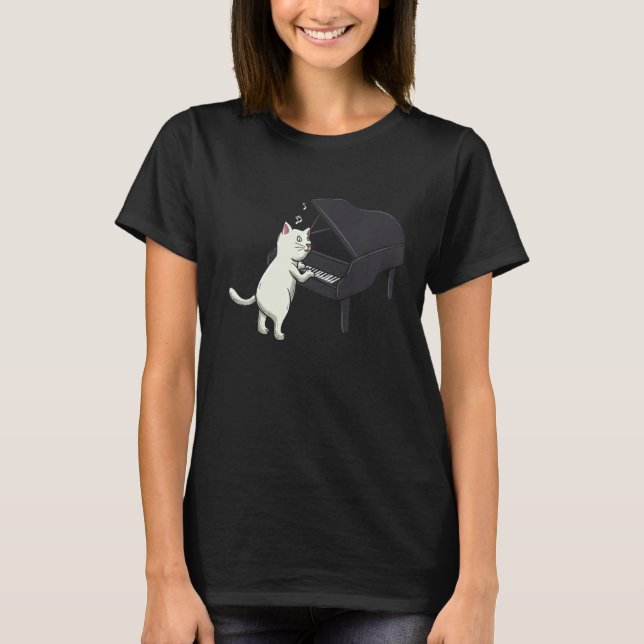 Piano Player Musician Composer Treble Cat Whispere T-Shirt (Front)