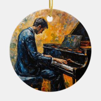 Piano Player - Oil Painting Ceramic Tree Decoration