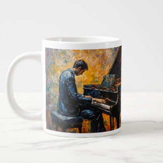 Piano Player - Oil Painting Large Coffee Mug