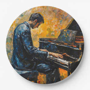 Piano Player - Oil Painting Paper Plate
