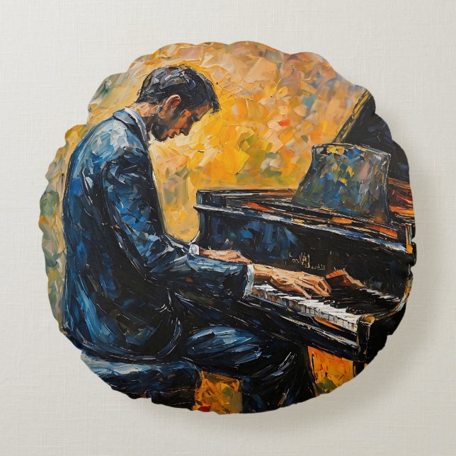 Piano Player - Oil Painting Round Cushion (Front)