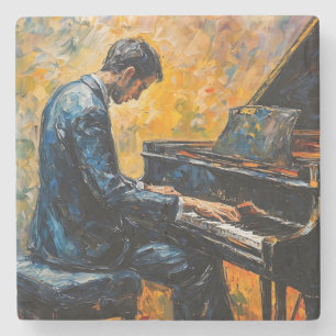 Piano Player - Oil Painting Stone Coaster